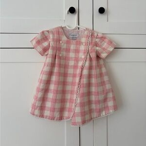 Baby Coquelicot Pink Plaid Lace Dress Size 12M Fall Winter Warm Fancy Holiday
